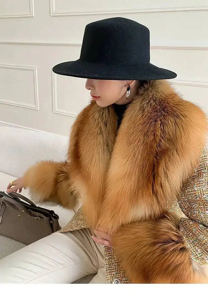 Large Size Winter Real Fur Collar Cuffs Set Neck Warmer Women Fur Shawl Furry Fluffy Fox Fur Scarf Luxury Scarves Coat Decor