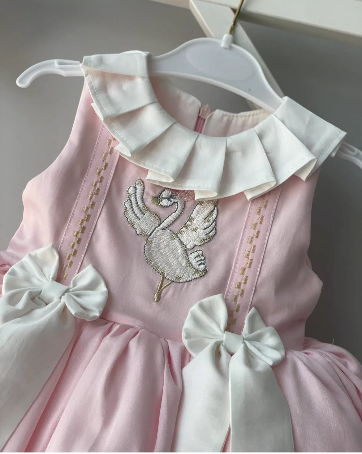 0-12Y Baby Girl Summer Goose Embroidery Pink Vintage Princess Ball Gown Dress for Party Eid Birthday Photography Casual  B96