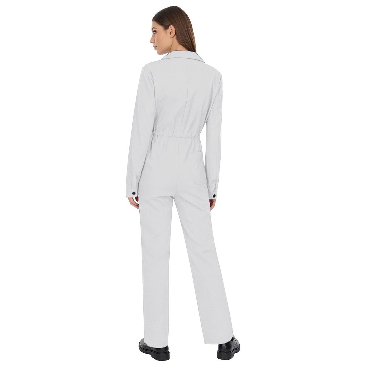 Womens Fashion Work Coverall Rompers Casual Solid Color Turn-Down Collar Long Sleeve Button Jumpsuit Travel Holiday Cargo Pants