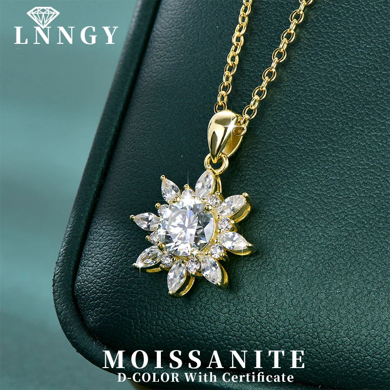 Lnngy Exquisite Sunflower Pendant Necklace Certificated 8MM Moissanite Diamond Necklaces for Women Timeless Style Jewelry