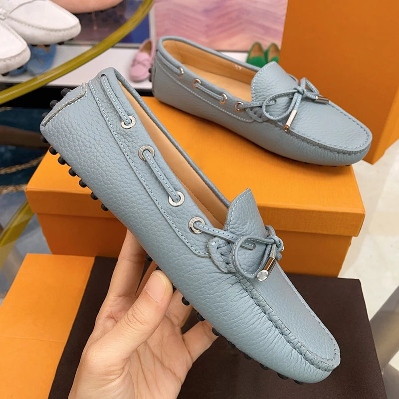 Spring Summer Ladies Genuine Leather Comfortable Slip-On Soft Bottom Driving Casual Flat Office Lazy Person Loafers Shoes