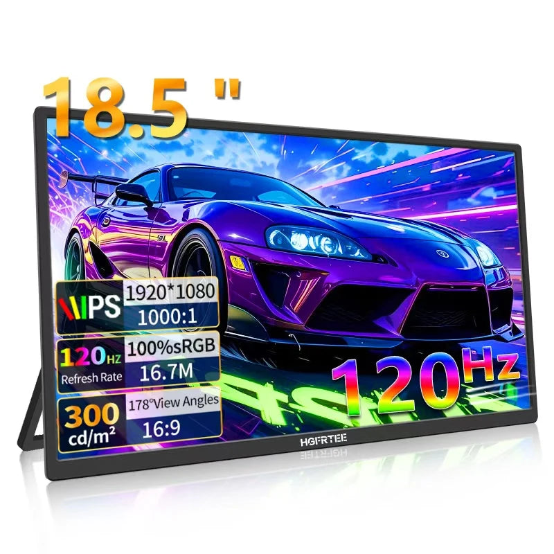 HGFRTEE Portable Monitor 18.5inch 120Hz Resolution Travel Size Gaming Display with USB-C Connection for Laptop PC Game Consoles