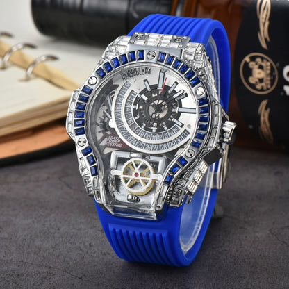 Business Full Diamond Case Luxury Top Mens Watches Rubber Strap Color Creative Decorative Quartz Watch Men AAA Clocks Relogio