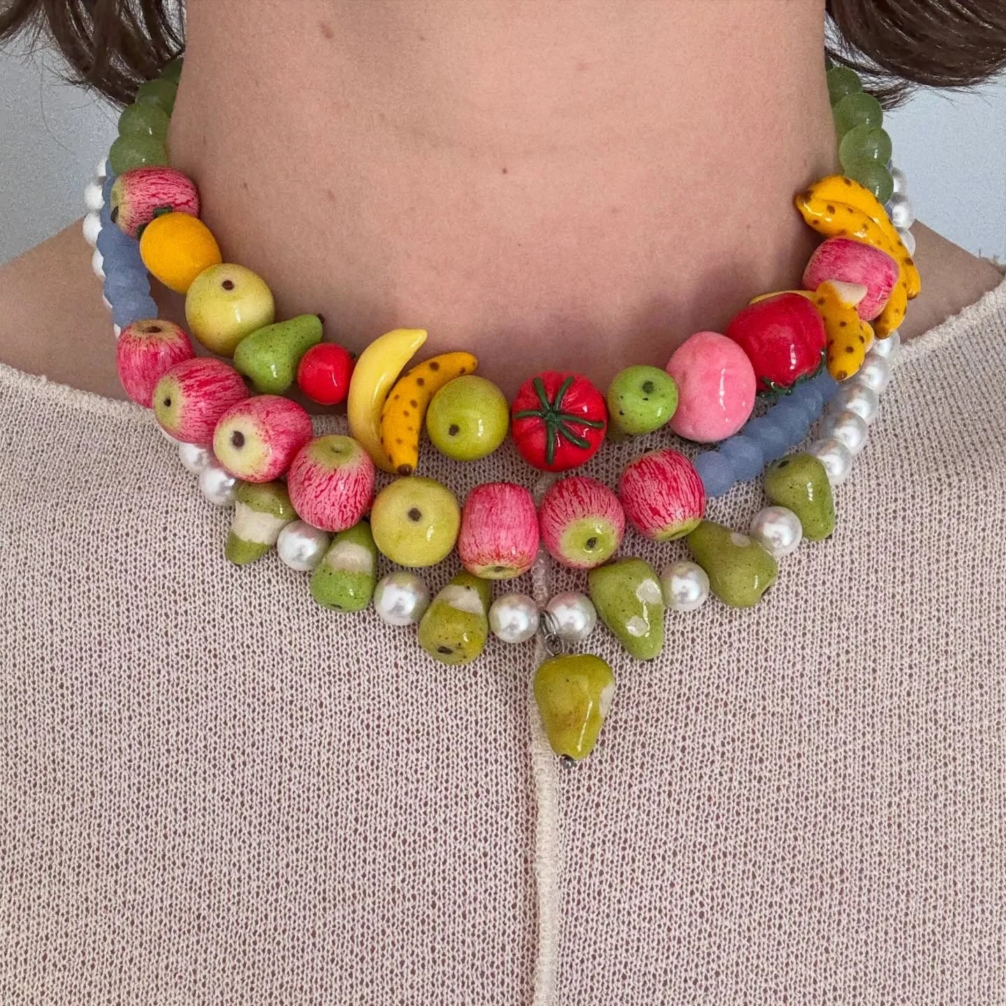 Dopamine 3D Fruit Beaded Necklace Bohemian Retro Pomegranate Strawberry Tomato Choker Exaggerated Bracelet Bikini Jewelry Gift