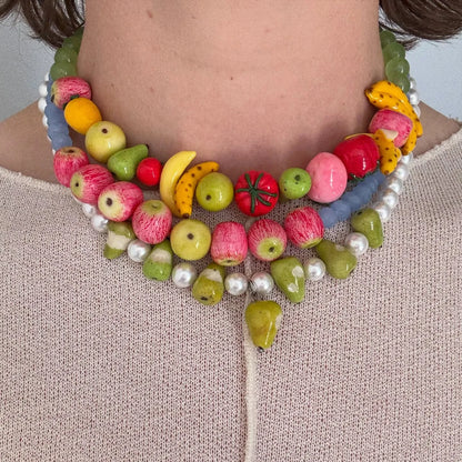 Dopamine 3D Fruit Beaded Necklace Bohemian Retro Pomegranate Strawberry Tomato Choker Exaggerated Bracelet Bikini Jewelry Gift