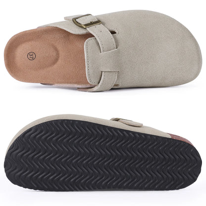 Kidmi New Cow Suede Women's Potato Shoes With Adjustable Strap Cork Insole Mules Outdoor Unisex Clogs Slippers With Arch Support