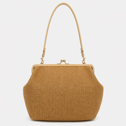 Fashion Large Striped Clip Shell Shoulder Bag for Women Designer PP Straw Handbags Luxury Casual Summer Beach Woven Clutch Bags