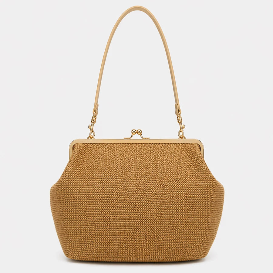 Fashion Large Striped Clip Shell Shoulder Bag for Women Designer PP Straw Handbags Luxury Casual Summer Beach Woven Clutch Bags