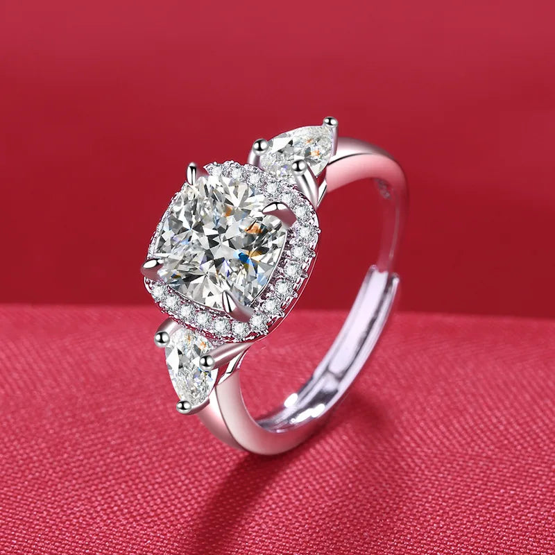 925 Sterling Silver Ring Heart AAA Zircon Open adjustable Engagement For Women Wedding Fashion Jewelry Party Gifts