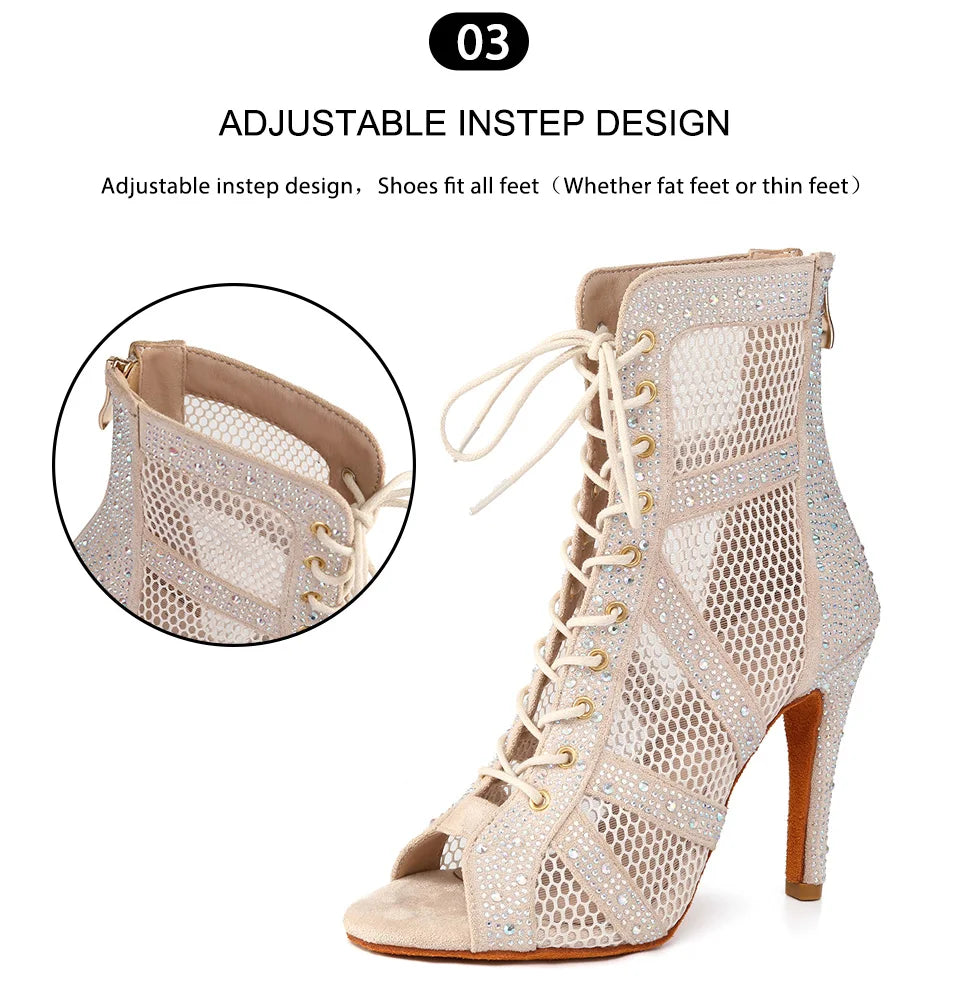 Girls Latin Dance Shoes Women Modern Dance Salsa High-Top Sandals Dance Hall Shoes Ladies Fashion Sexy High-Heeled Suede Boots
