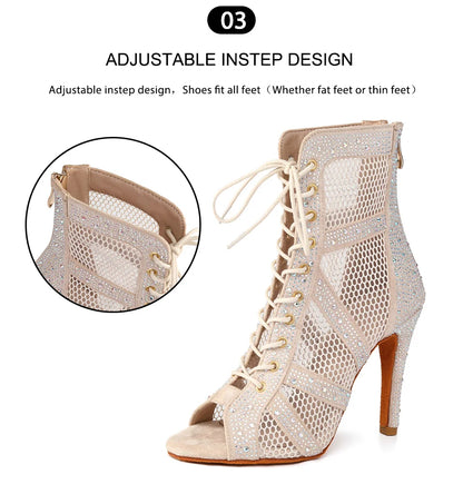 Girls Latin Dance Shoes Women Modern Dance Salsa High-Top Sandals Dance Hall Shoes Ladies Fashion Sexy High-Heeled Suede Boots