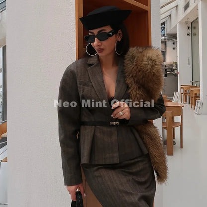 Neo Mint Luxury Brand Fashion Faux Raccoon Fur Collar Shawl Scarf Women Winter Fuzzy Plush Stole Neck Cover Wrap Accessory Women