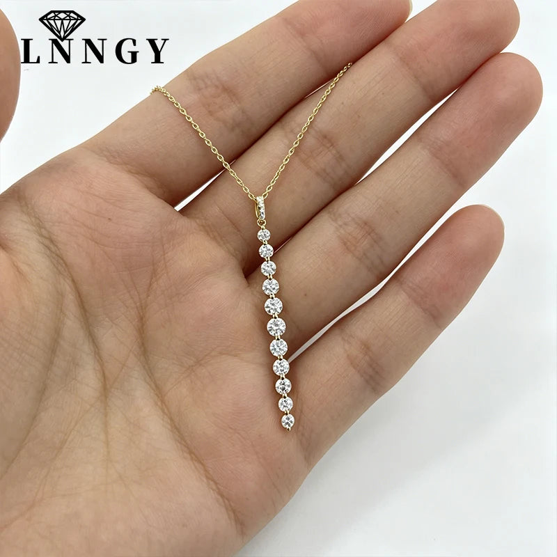 Lnngy Sparkling 11-Stones Moissanite Diamond Necklace  for Women 14K Gold Filled Long Drop Pendant Necklace Glamour Jewelry Gift