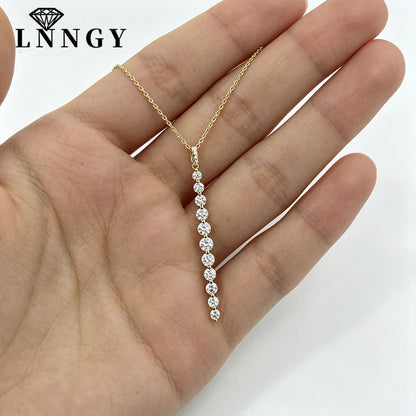 Lnngy Sparkling 11-Stones Moissanite Diamond Necklace  for Women 14K Gold Filled Long Drop Pendant Necklace Glamour Jewelry Gift