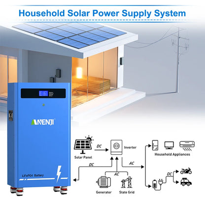 ANENJI 51.2V 314Ah 16Kwh LiFePO4 Battery 6000 Cycles With Wheels Bluetooth BMS 200Ah Supports 15 Units Parallel  Solar System