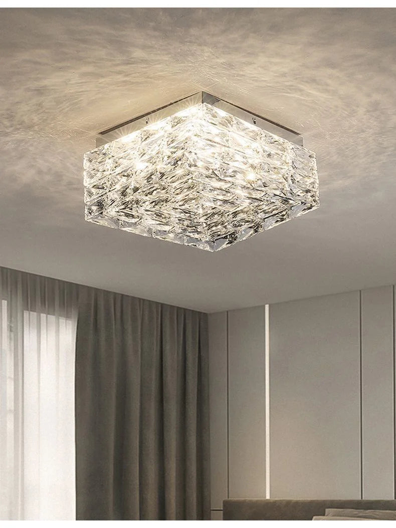 Modern Nordic Luxury Crystal LED Ceiling Light Gold Chrome Flush Mount Lamp for Living Dining Room Bedroom Home Decor Lighting