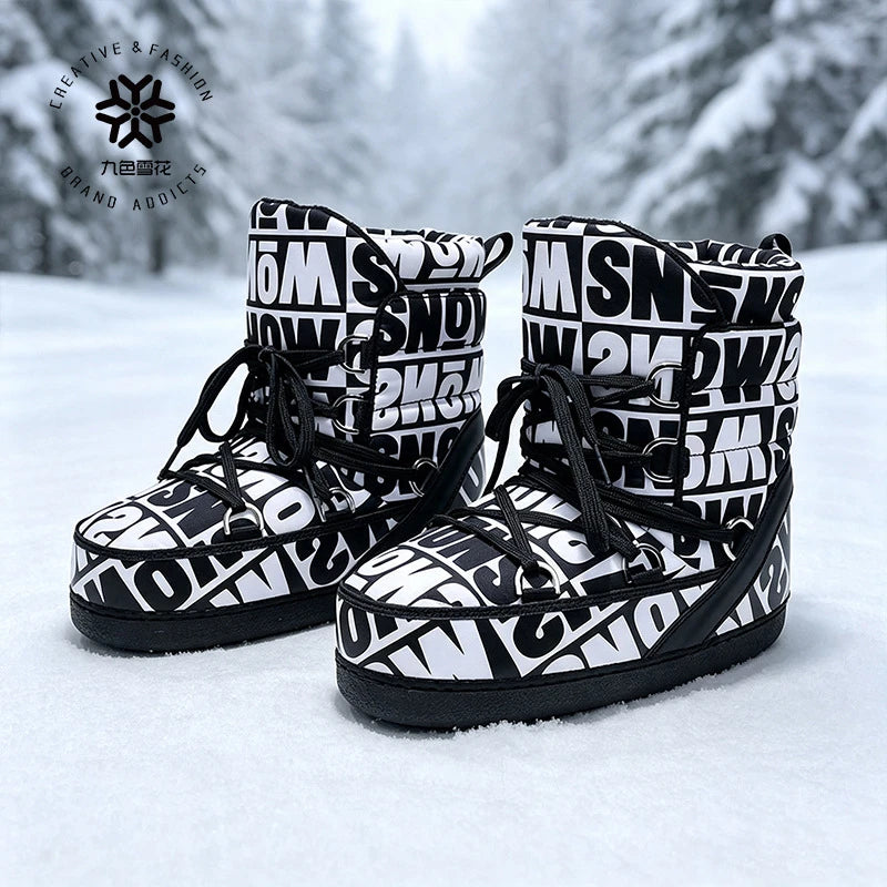 2026 New Women High‑Tubed Moon Boots Space Snow Boots Round‑Toe Lightweight Thick‑Sole Warm Insulated Skiing Winter Outdoor Cott