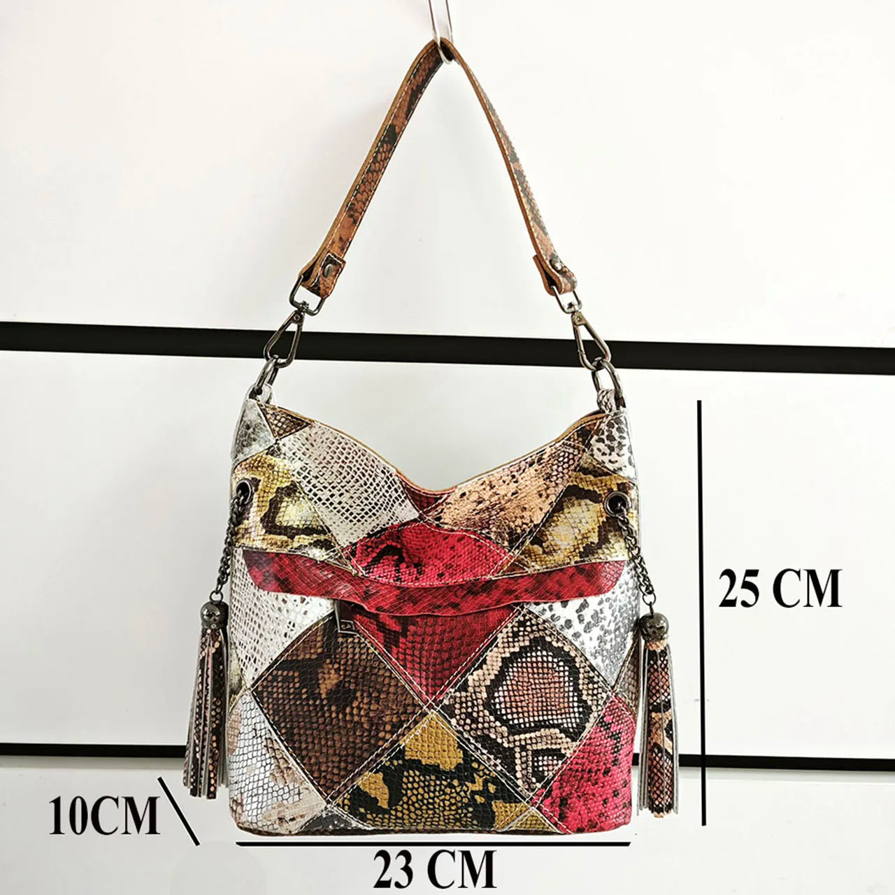 Real leather Snake Patchowrk Designer Women's Handbags Color Block Shoulder Bags New Roomy Genuine Leather Crossbody Bucket Bag