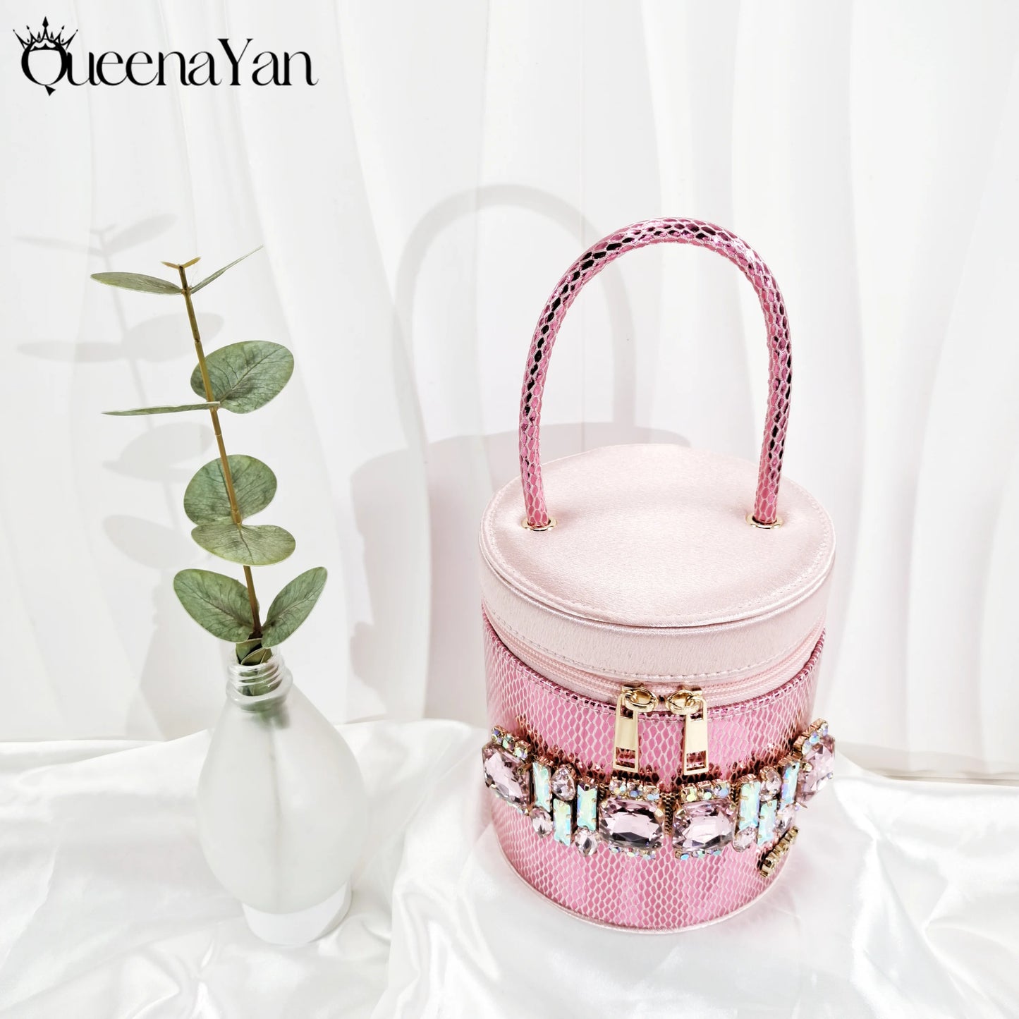 Queena Yan Newest Sweet Style Pink Color High Heels With Colourful Bucket Bag Fashionable Womens Footwear And Accessories Set