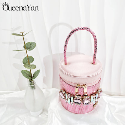 Queena Yan Newest Sweet Style Pink Color High Heels With Colourful Bucket Bag Fashionable Womens Footwear And Accessories Set