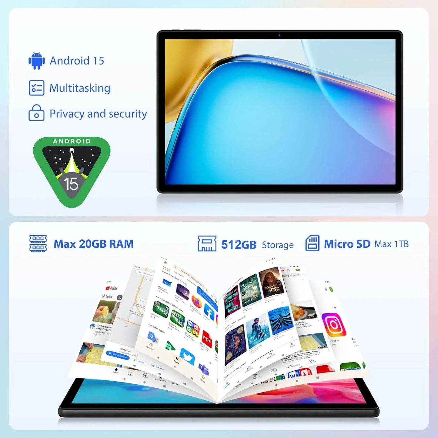 2026 Global Version Android 15 Tablet 14 inch Tablet PC 20GB 512GB 13800mAh Phone Call BT5.0 5G WiFi GPS Google Play Laptop Pads