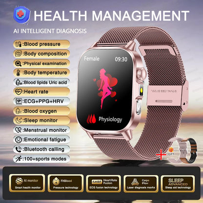 2026 Original Women Health Accurate Diagnosis Smart Watch ECG+HRV BP Blood Oxygen Uric Acid Heart Rate Bluetooth Call Smartwatch