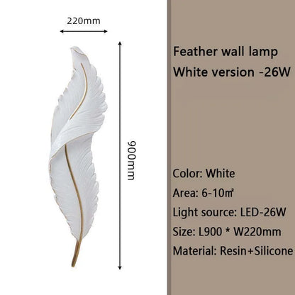 Nordic Feather Wall Lamp, Living Room, Bedroom, Headboard, Foyer, Creative Feather Lamp, Resin Aisle, Minimalist Background Ligh