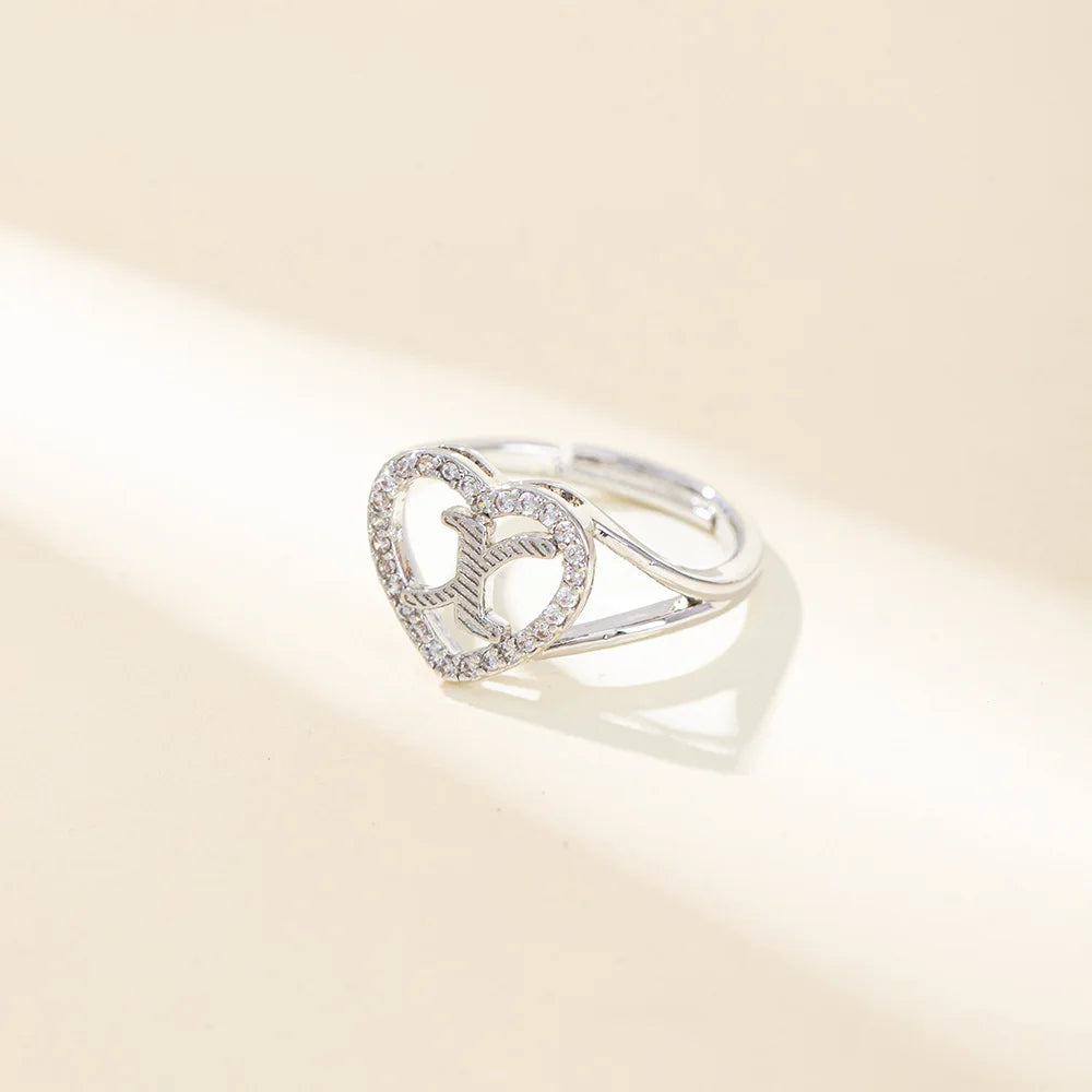 White Zircon 26 Letters A-Z Love Heart Open Adjustable Rings For Women Gold Silver Color Wedding Band Jewelry Mother's Day Gifts