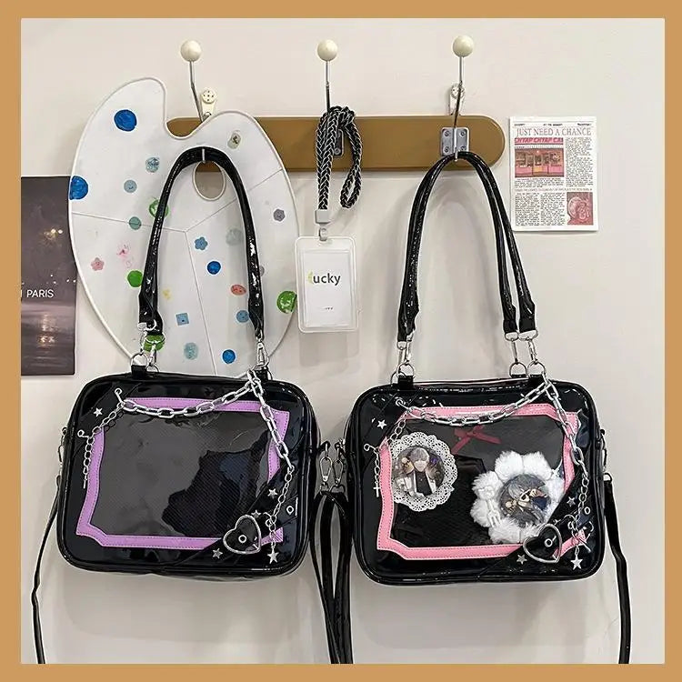 JIAERDI Sweet Cool Hot Girl Subculture Ita Bag Women Gothic Chain Crossbody Bag Ladies Large Capacity Black Shoulder Bags Y2K