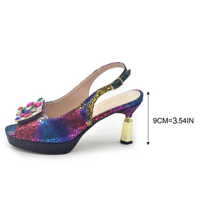 Latest Design Women Nigerian Italian Shoes and Bags Set Decorated with Rhinestone Peep Toe Shoes Sexy Wedding Party Sandals