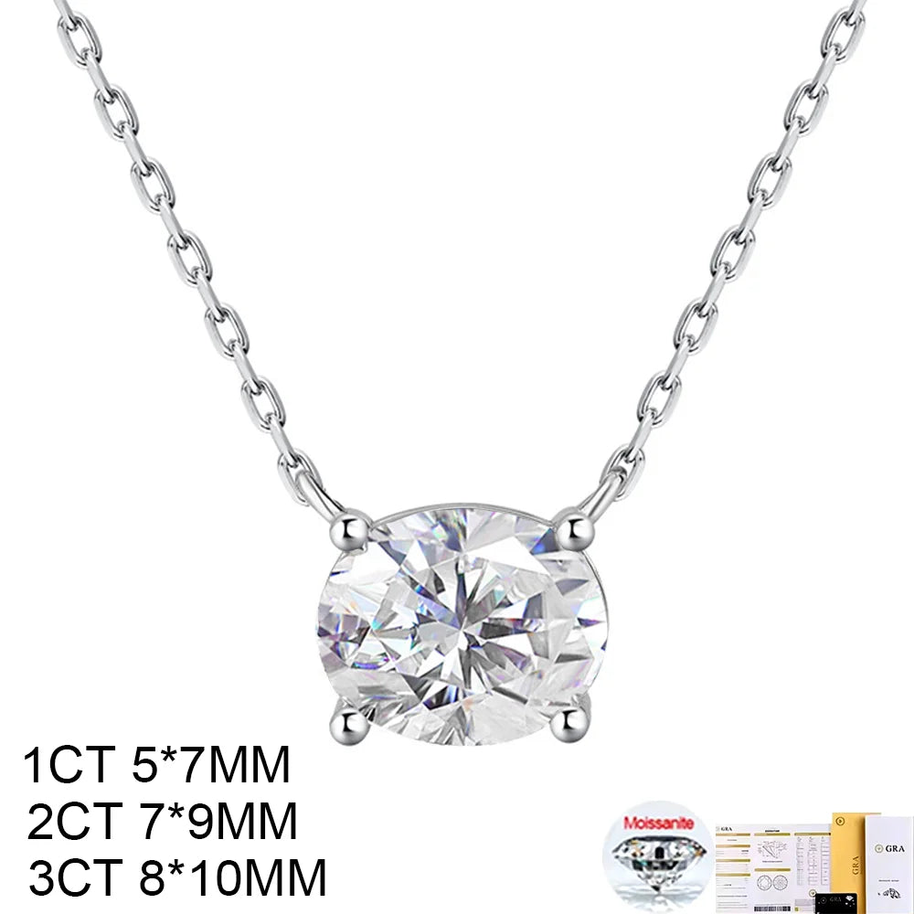 COSYA 1/2/3CT Oval Cut Moissanite Necklace For Women S925 Silver Plated 18K Gold East West Solitaire Diamond Chain Fine Jewelry