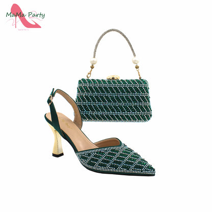 Peach Color New Arrivals Nigerian Women Shoes and Bag Set High Quality Super High Heels for Garden Party