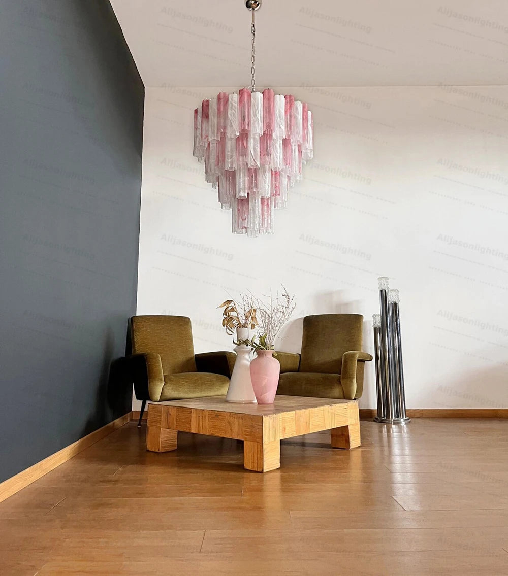 Elevate Your Living Room With Our Textured Pink White Glass 2026 Chandelier High-end Pendant Light Gold Chrome Dimming Function