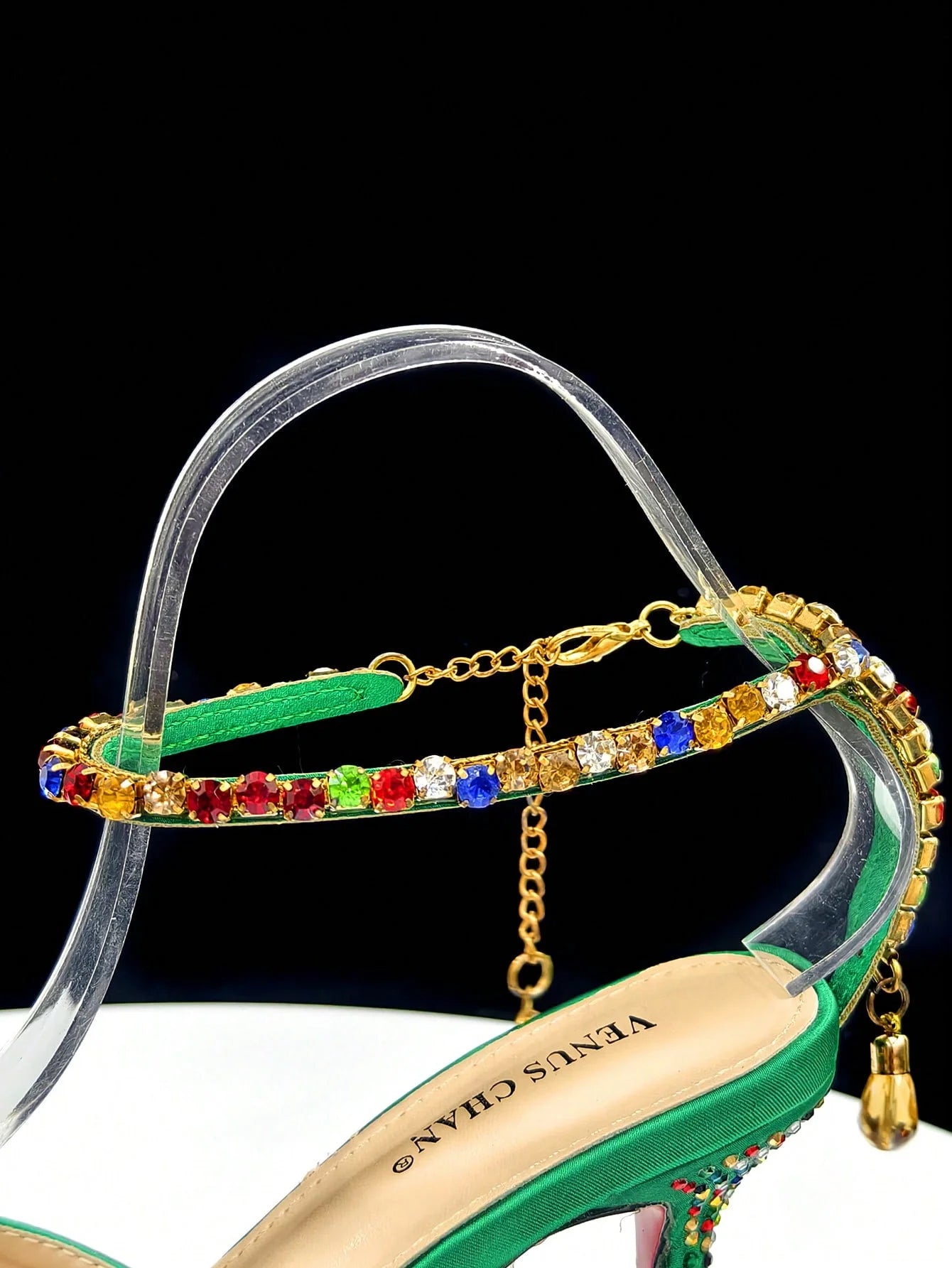 Vemus Chan 2026 New Shiny Italian Fashion Women’s Pointed Toe Heels with Rhinestone Detailing & Matching Green Color Bag Set