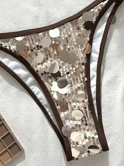 XS - L Glitter Sparkling Squins Halter Bikini Women Swimsuit Female Swimwear Two-pieces Bikini Set High Cut Bathing Suit Swim