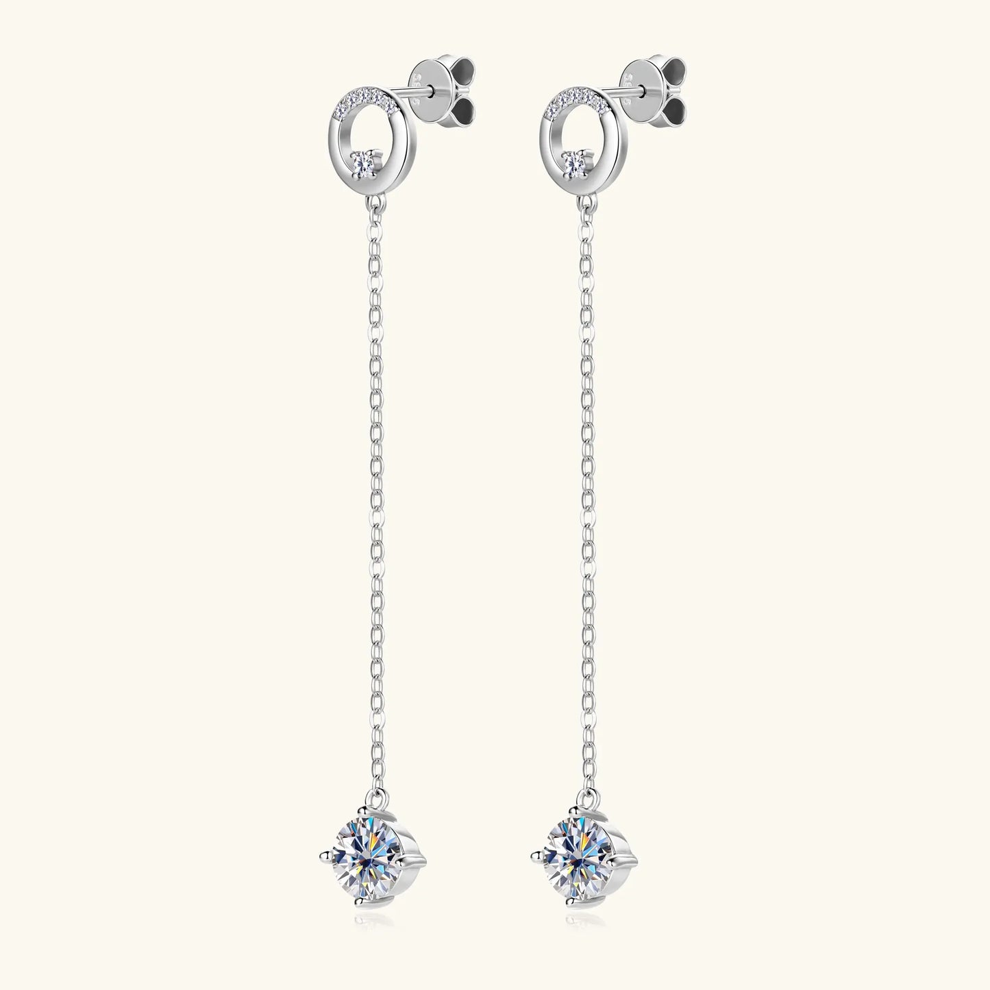 Sweetrain 1CT Moissanite Drop Earrings S925 Sterling Silver Long Tassel Dangle Earring for Women Wedding Jewelry Gifts with GRA