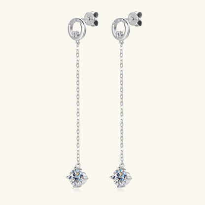 Sweetrain 1CT Moissanite Drop Earrings S925 Sterling Silver Long Tassel Dangle Earring for Women Wedding Jewelry Gifts with GRA