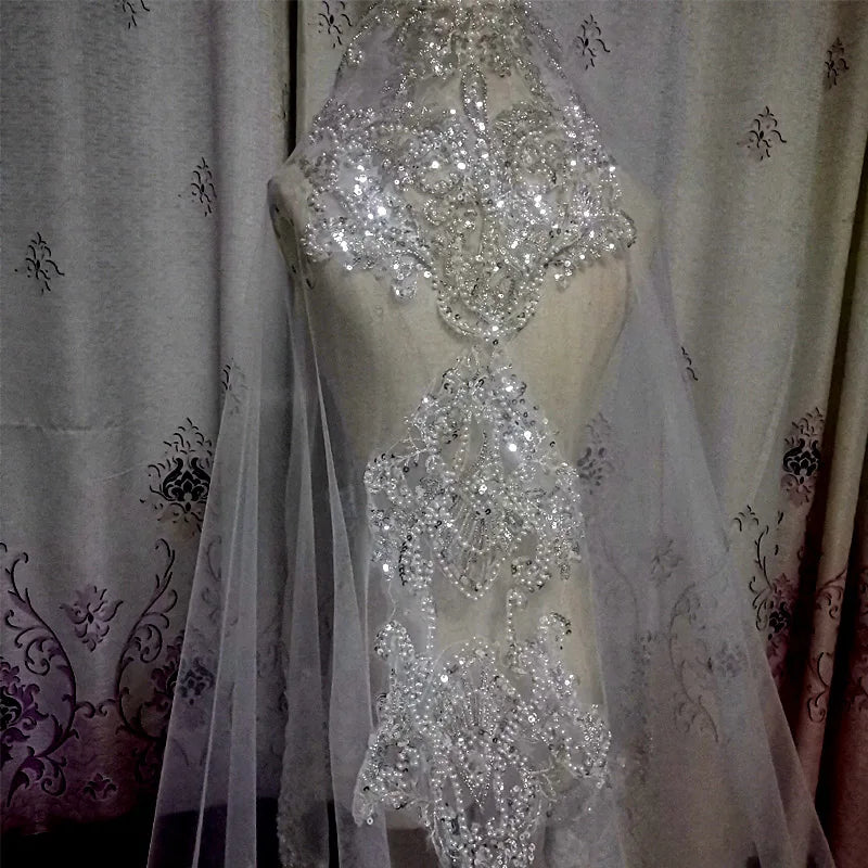 Diamond shiny luminous luxurious veil fully beaded embroidered veil  new cathedral wedding accessories bridal  custom made veil