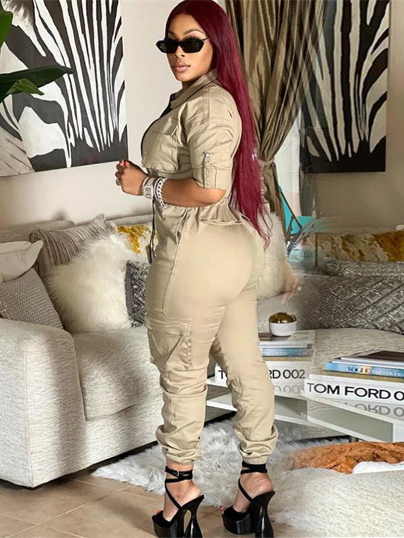 Fashion Cargo Jumpsuits Autumn Clothing Women 2026 Full Sleeve Zip Up Pockets Long Rompers Playsuits One Pieces Overalls Outfits