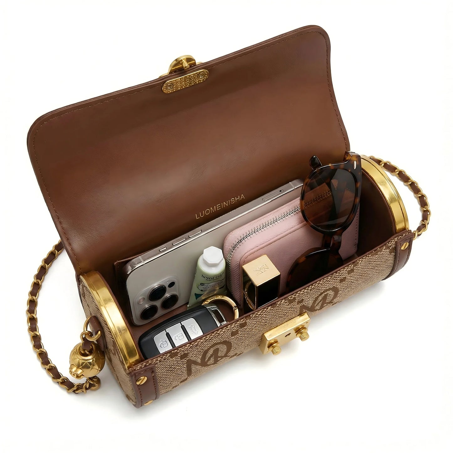 Luxury Brand Women's Evening Messenger Handbag Cylinder Shoulder Bag High-End Designer Stylish Fashion Accessory for Girls