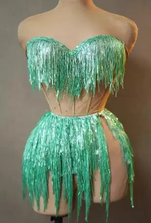 Sparkly Blue Crystals Sequins Sexy Mesh Transparent Halter Dress for Women Party Birthday Dress Singer Dancer Stage Wear