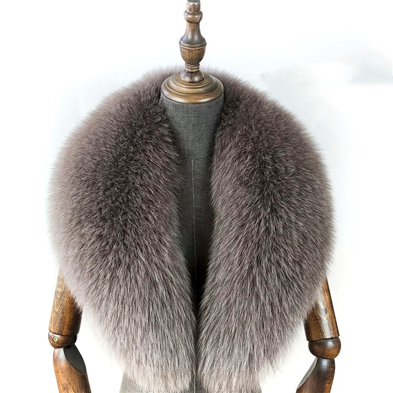 Fox Fur Collar 100% Real Fox Fur Scarf Winter Women Natural Fur Gray Collar Large Size Neck Warmer Fur Scarf Shawls