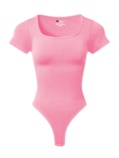 Women Plus Size Square Neck Short Sleeve Bodysuit Tummy Control Body Shaper Seamless Slimming Fashion Shapewear Jumpsuit