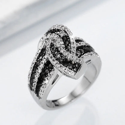 925 Sterling Silver Black Enamel Knot Ring for Women New Modern Design Chic Female Finger Ring Party Bling CZ Statement Jewelry