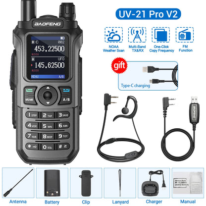 Baofeng UV-21 PRO Walkie Talkie Wireless Copy Frequency 16 KM Long Range TYPE-C V2 Two Way Radio Ham CB Radio UV-5R UV-17