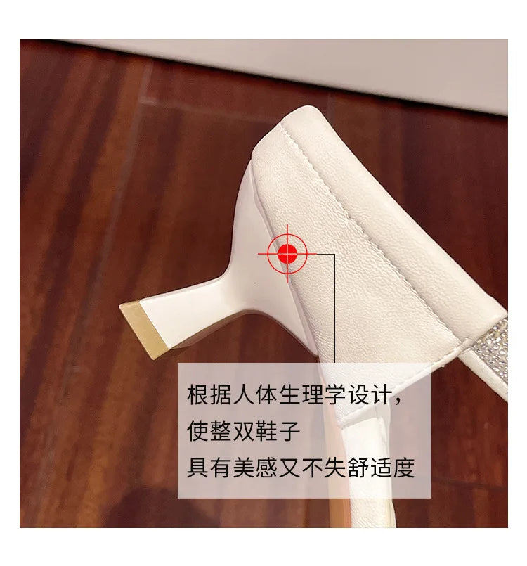 Fashion Rhinestones Ladies Heels Pumps Shoes Luxury Female Slides New in 2025 Footwear Square Toe Women Heeled Sandals Shoes