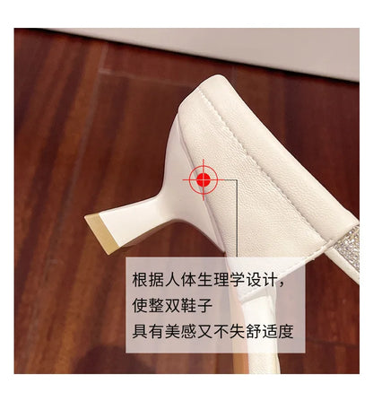 Fashion Rhinestones Ladies Heels Pumps Shoes Luxury Female Slides New in 2025 Footwear Square Toe Women Heeled Sandals Shoes