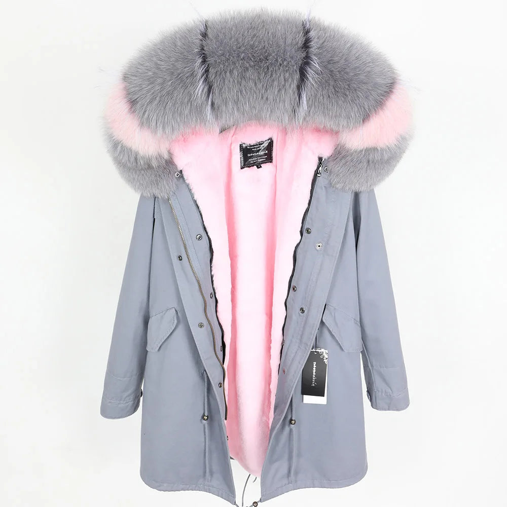 Maomaokong 2026 New Natural Fur Lining Real Fur Coat Winter Jacket Women Raccoon Fur Collar Warm Thick Parkas Female Clothing