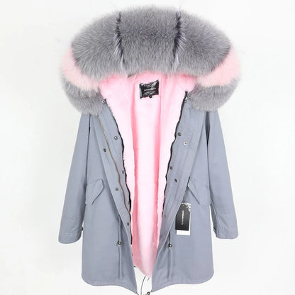 Maomaokong 2026 New Natural Fur Lining Real Fur Coat Winter Jacket Women Raccoon Fur Collar Warm Thick Parkas Female Clothing