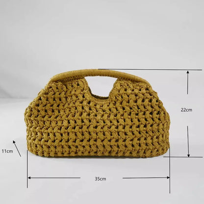 Elegant Luxury Woven Clutch Bag Large Capacity Simple Texture Women Handbag Straw Beach Bag Wallet Travel